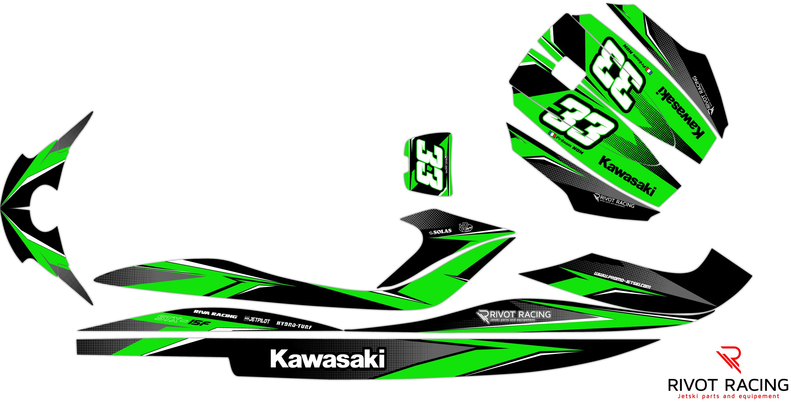 Kit Déco RACE pour jet ski Kawasaki 15F Vert - KDK15FRVERT - Promo-jetski